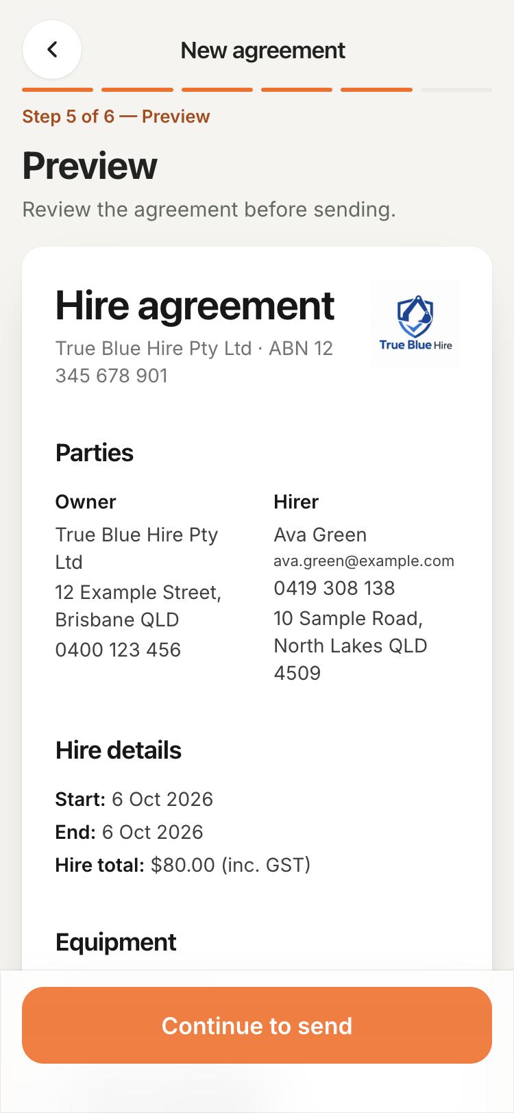 Previewing a Signd hire agreement before sending